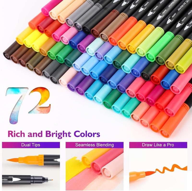 iBayam 72 Colors Dual Tip Brush Pens for Adult, Art Markers Set for Coloring Book, Note-Taking, Calligraphy, Journaling, Sketching, Painting, with Gift Case for Adult Teacher Art Supplies - Image 3